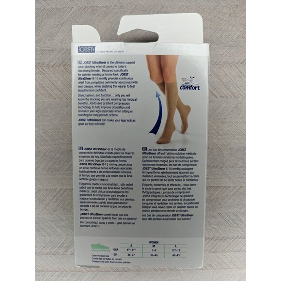 JOBST UltraSheer Knee High Compression Stockings Silky Beige 8-15 mmHg Sz 7-9 - Picture 3 of 3